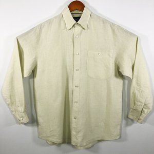 Indigo Palms Cream Woven Linen Long Sleeve Shirt M